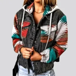 Street hooded denim jacket for ladies