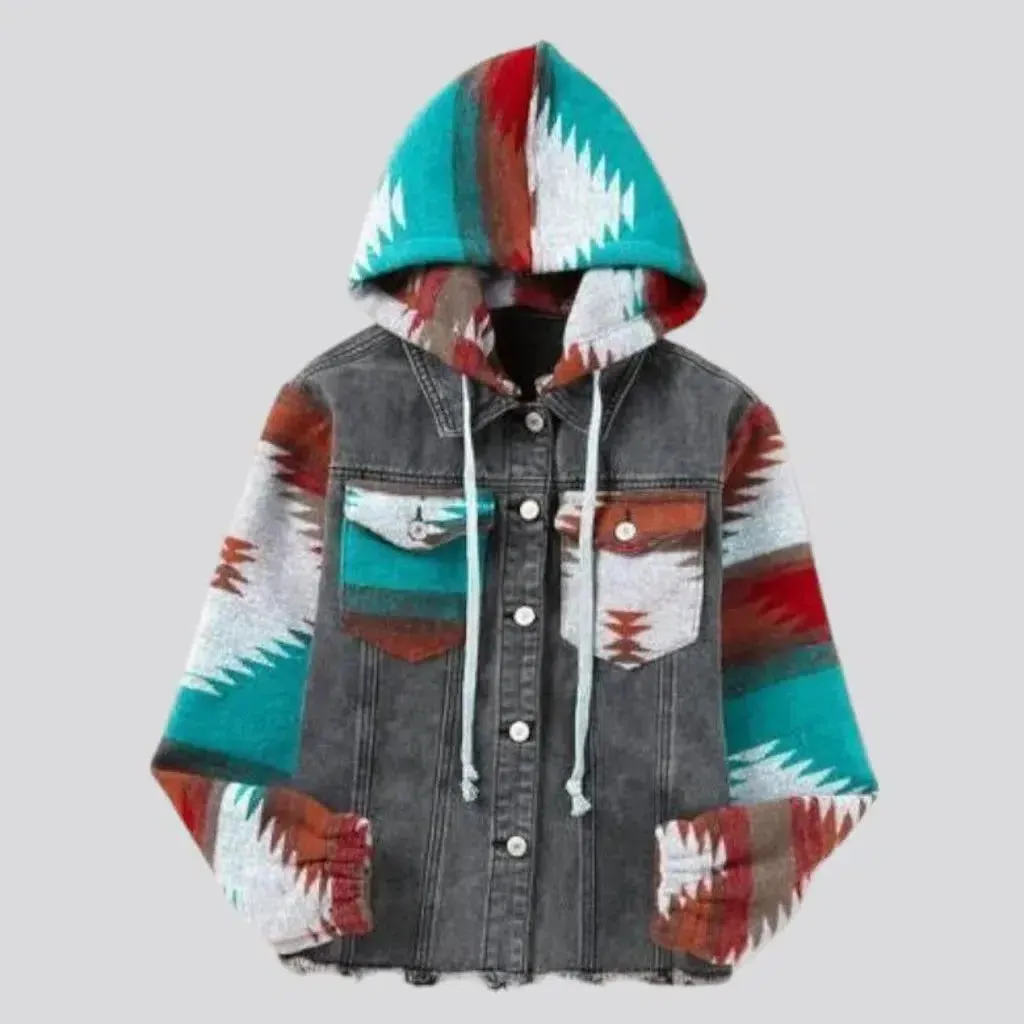 Street hooded denim jacket for ladies