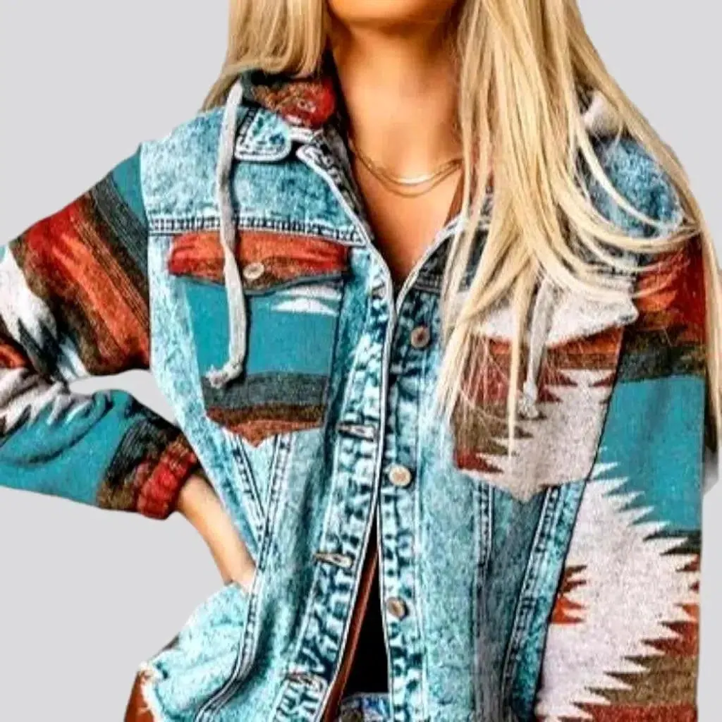 Street hooded denim jacket for ladies