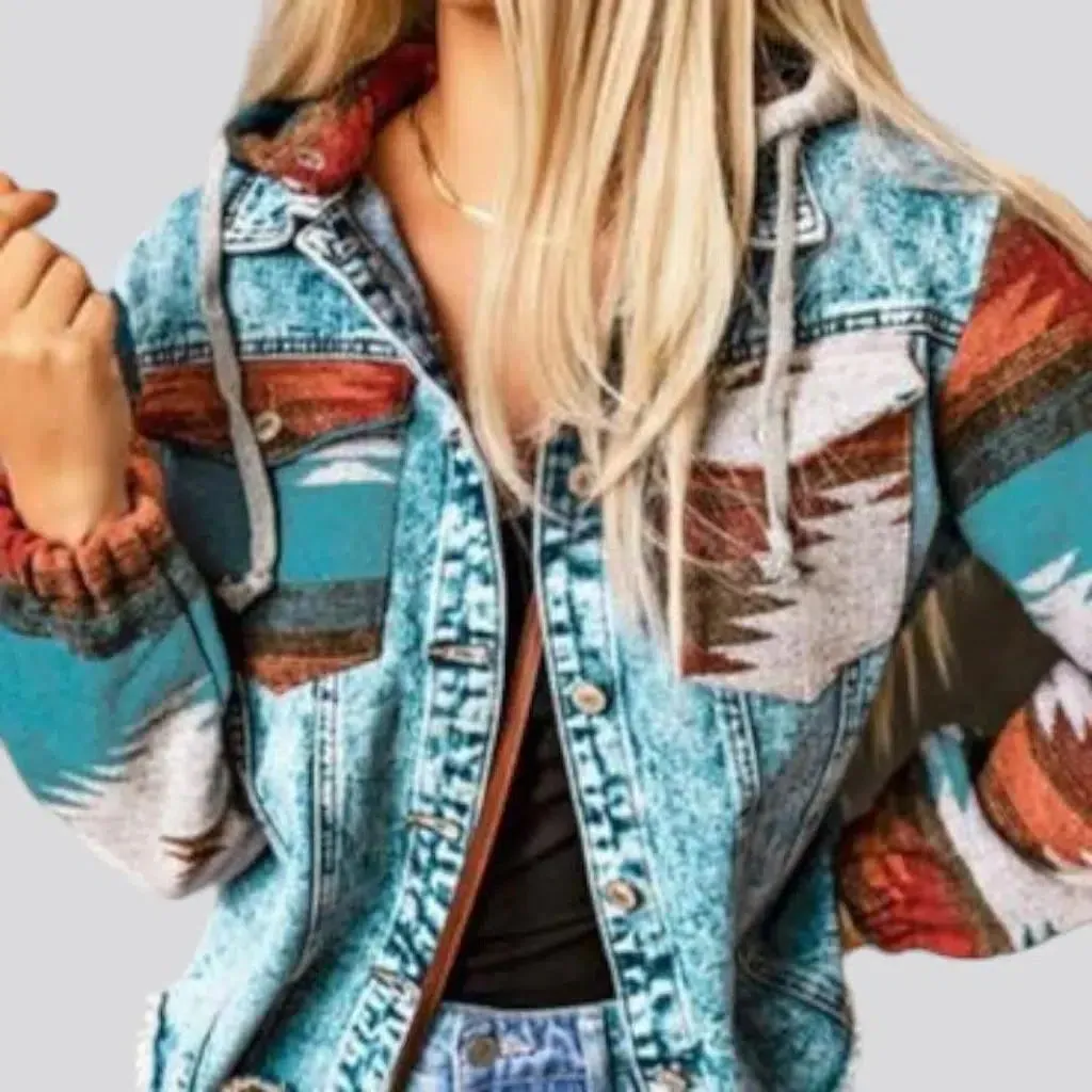 Street hooded denim jacket for ladies