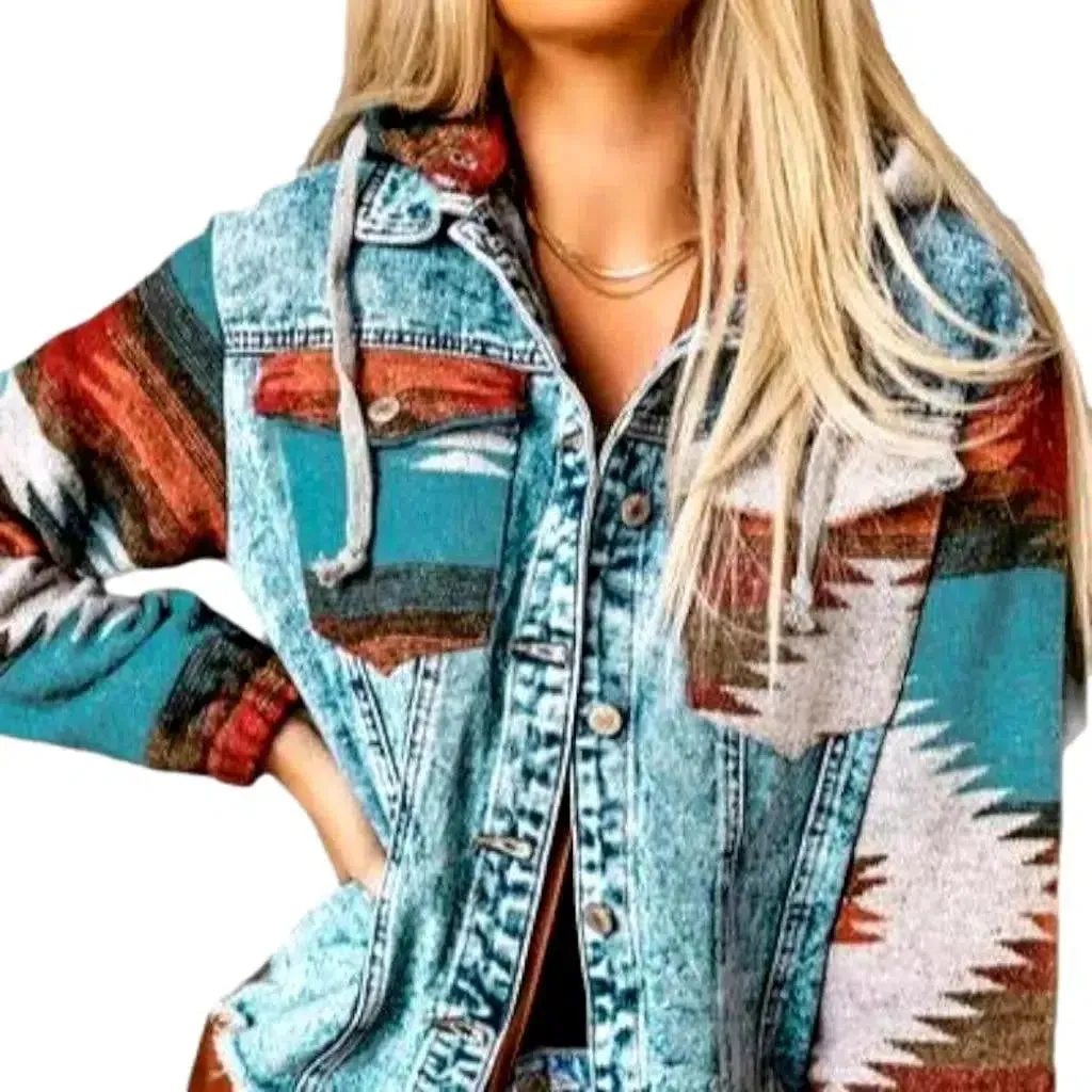 Street hooded denim jacket for ladies