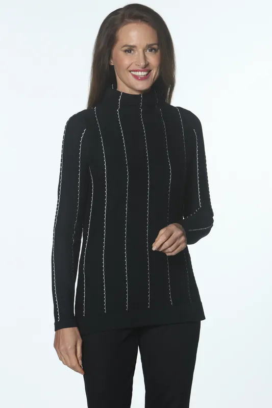 STRIPE MOCK NECK