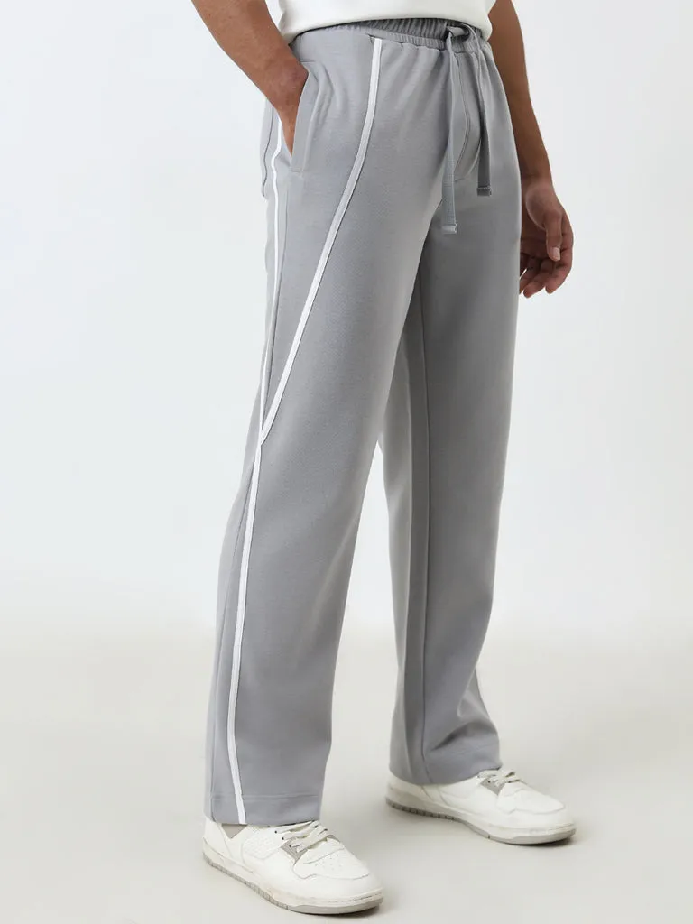 Studiofit Grey Relaxed-Fit Mid-Rise Track Pants