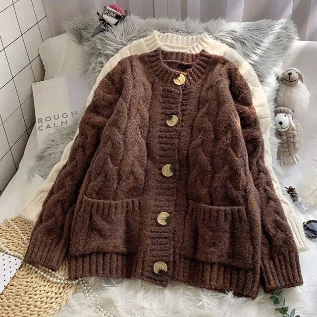 Sweet Warm Loose Pocket Knitted Sweater cardigan     S2796