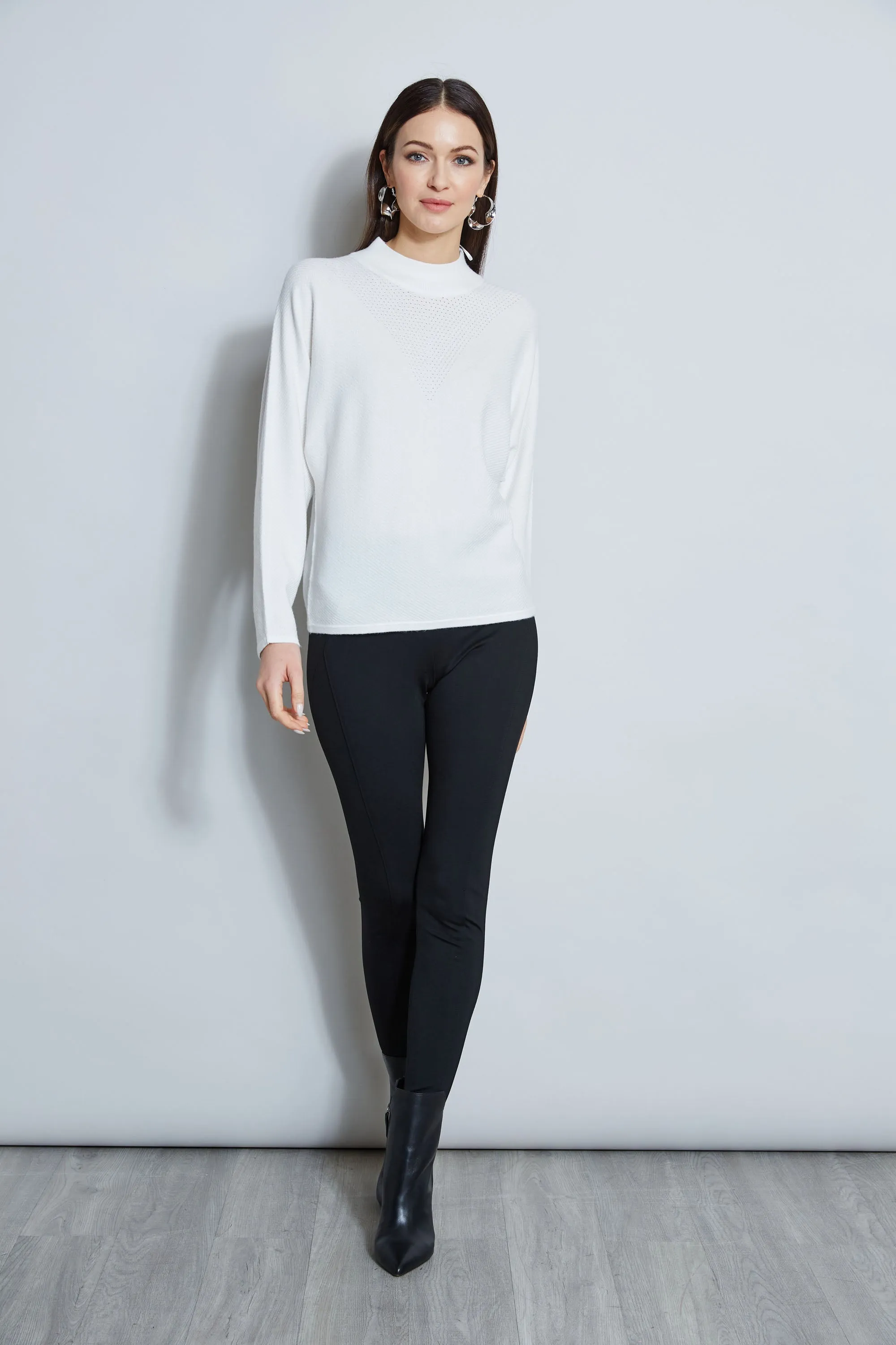 T-Tahari Perforated Mock Neck Sweater