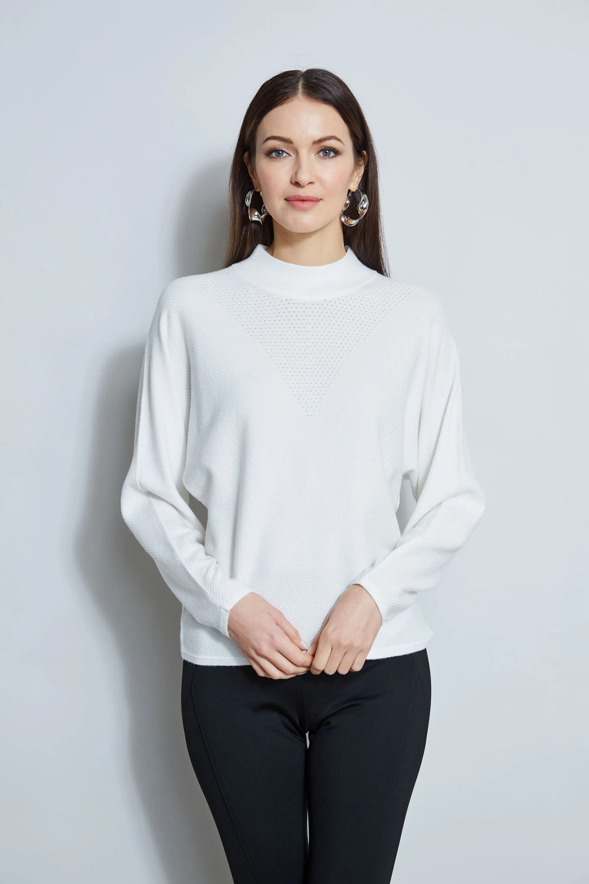 T-Tahari Perforated Mock Neck Sweater