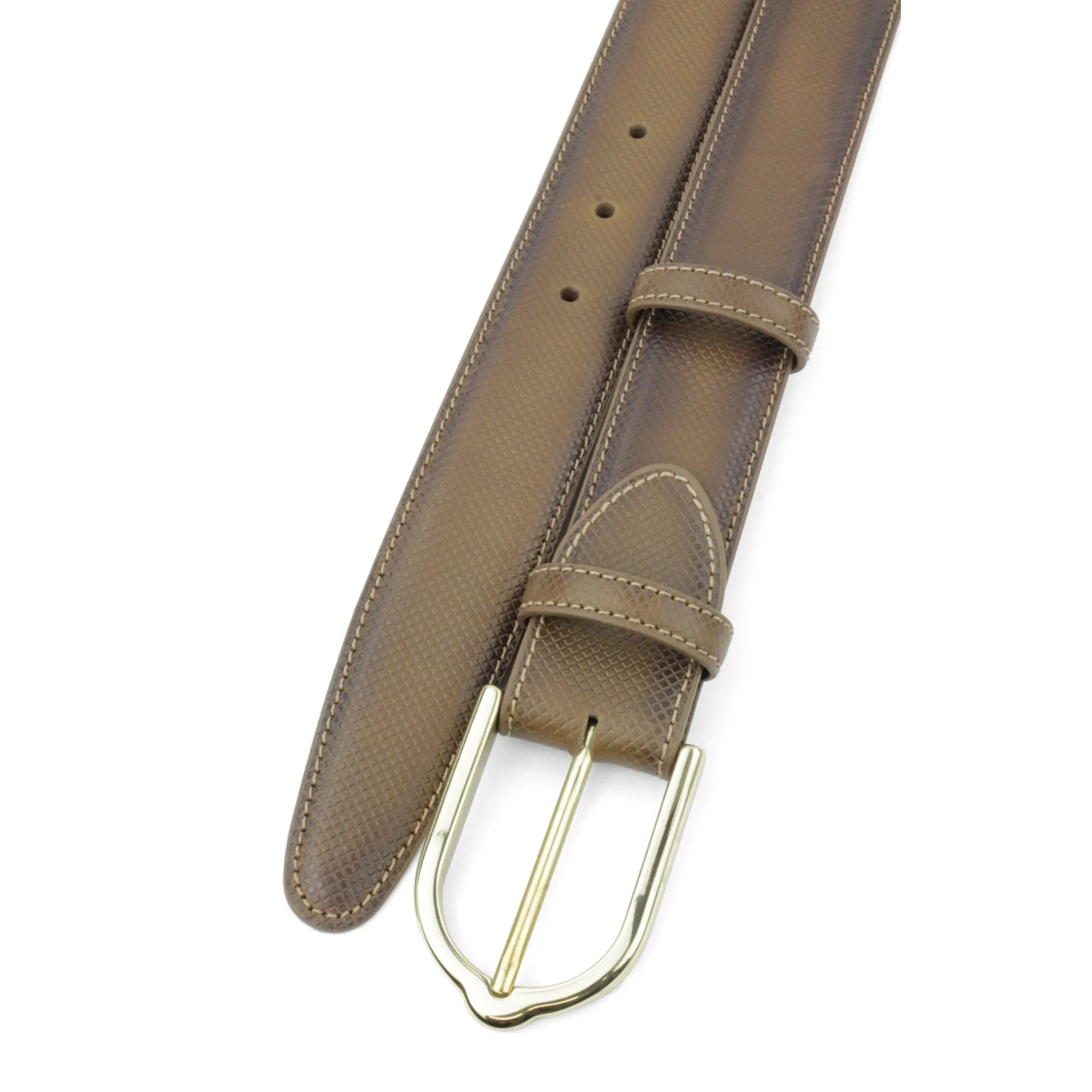 Taupe Dadino Texture Burnished Stirrup Prong Belt