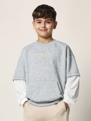 Tween Boys Comfy Regular Fit Double Layer Sleeve Sweatshirt With Small Graphic Print