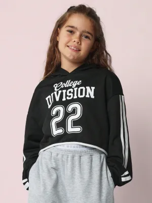 Tween Girls Comfy Cropped Overhead Curved Hem Hoodie With Graphic Print