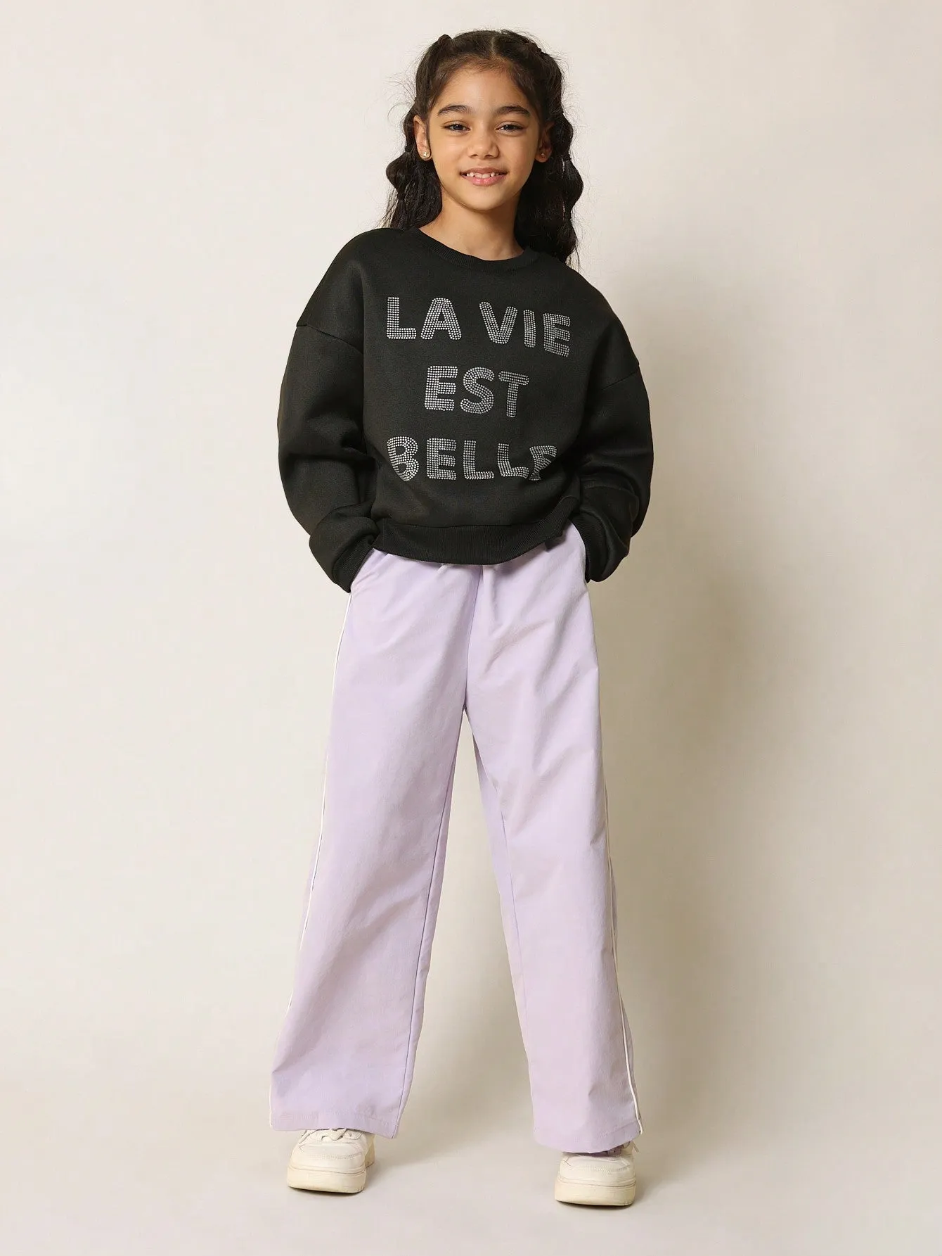 Tween Girls Comfy Cropped Sweatshirt With Hotfix Rhinestone Slogan