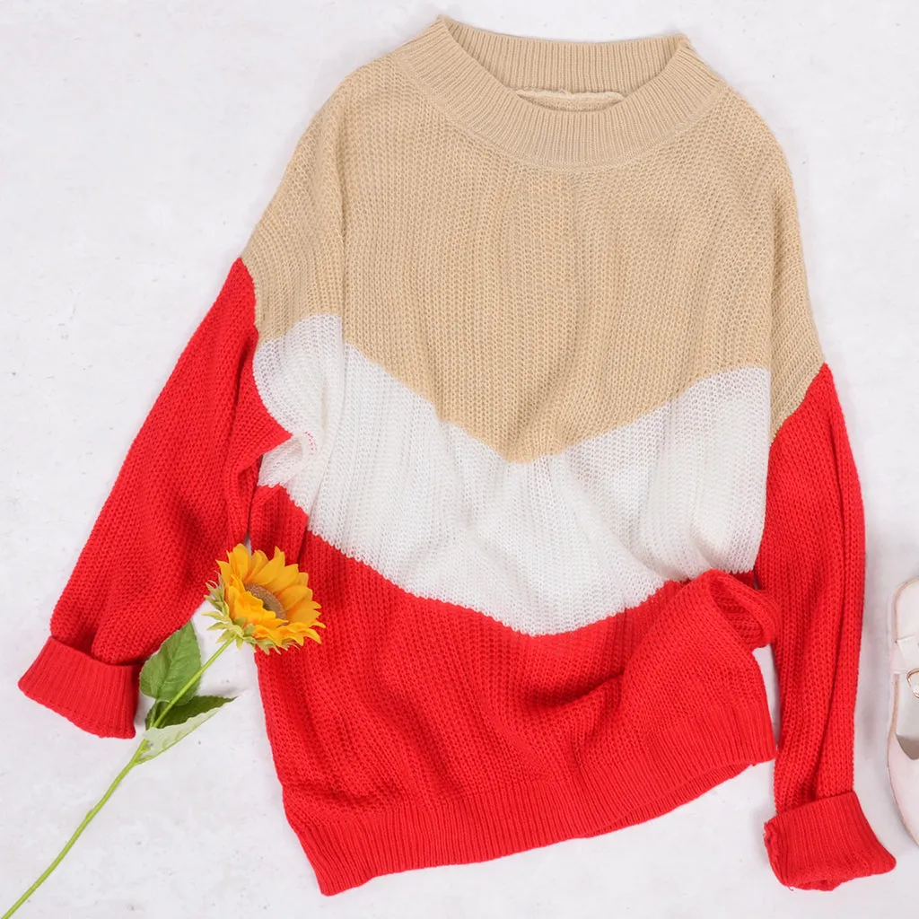 V Striped Waffle Knit Pullover