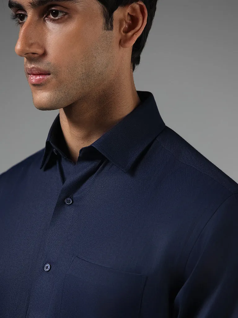 WES Formals Solid Navy Relaxed-Fit Shirt