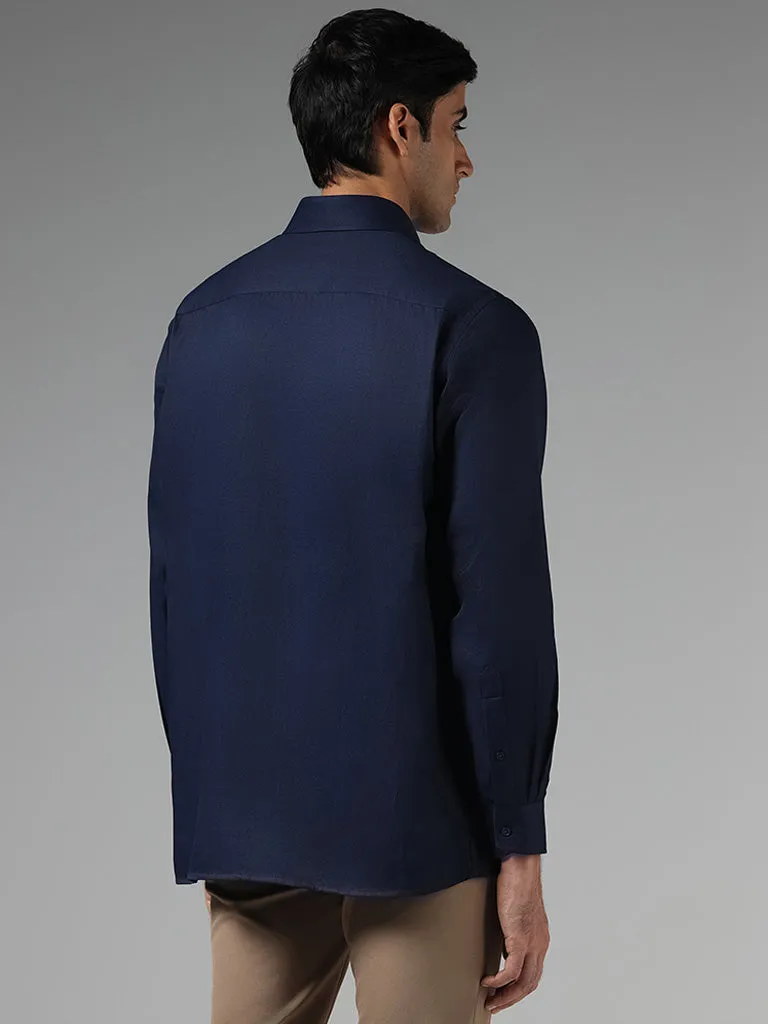 WES Formals Solid Navy Relaxed-Fit Shirt