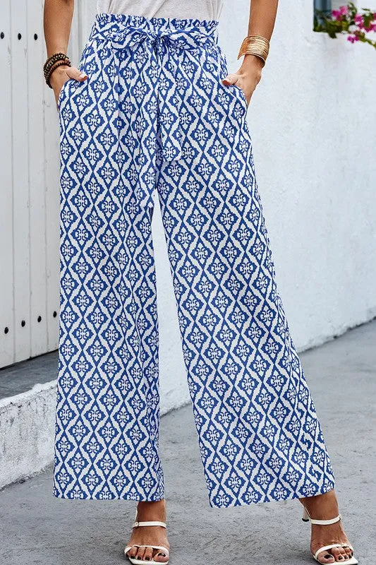 Wide Leg Palazzo Pants - Blue