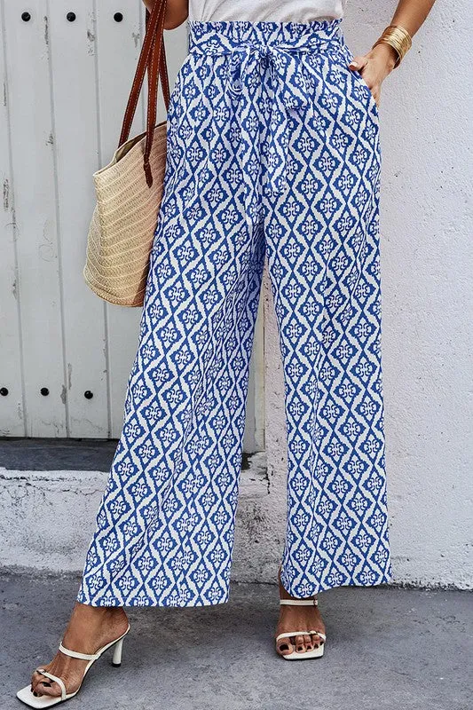 Wide Leg Palazzo Pants - Blue