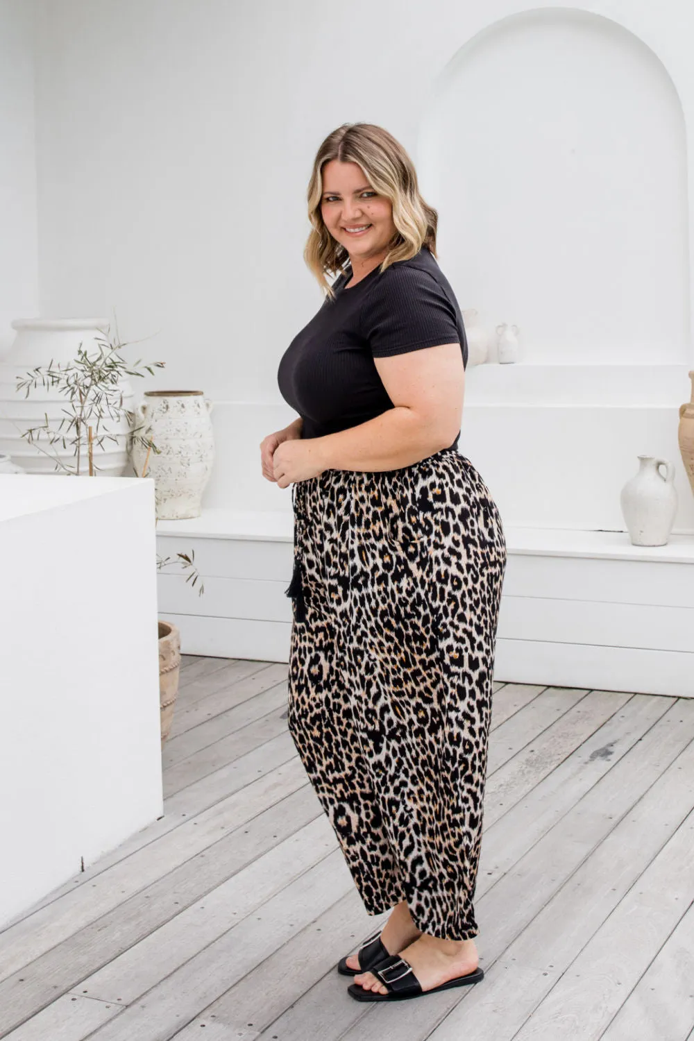 Wide Leg Relaxed Fit Pants - Leopard