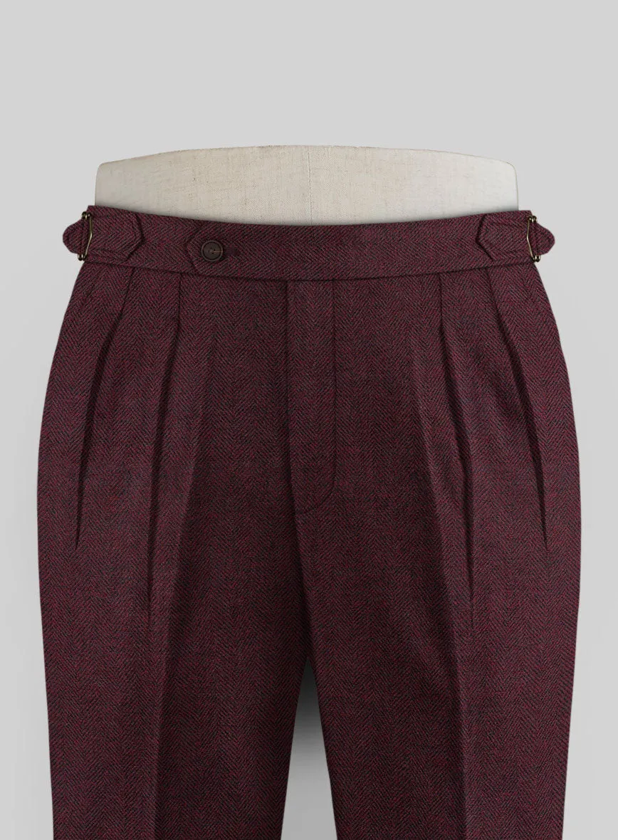 Wine Herringbone Highland Tweed Trousers