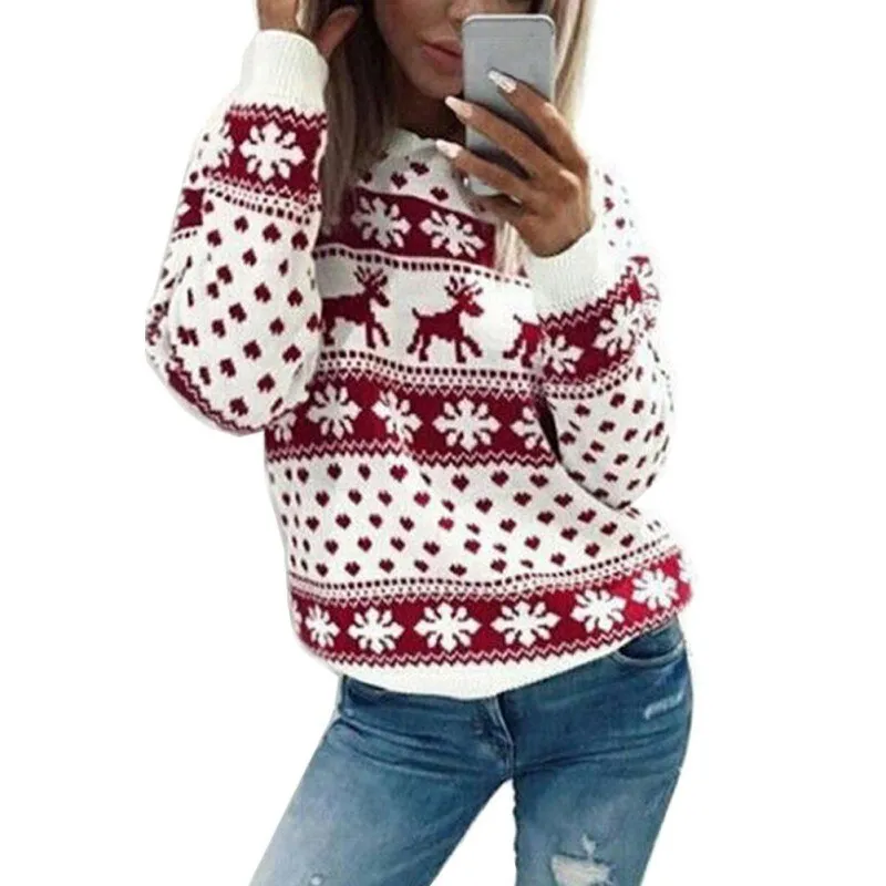 Women Jumper Sweater Pullover Tops Coat Christmas Winter Female Girl Warm Brief Sweaters Clothing