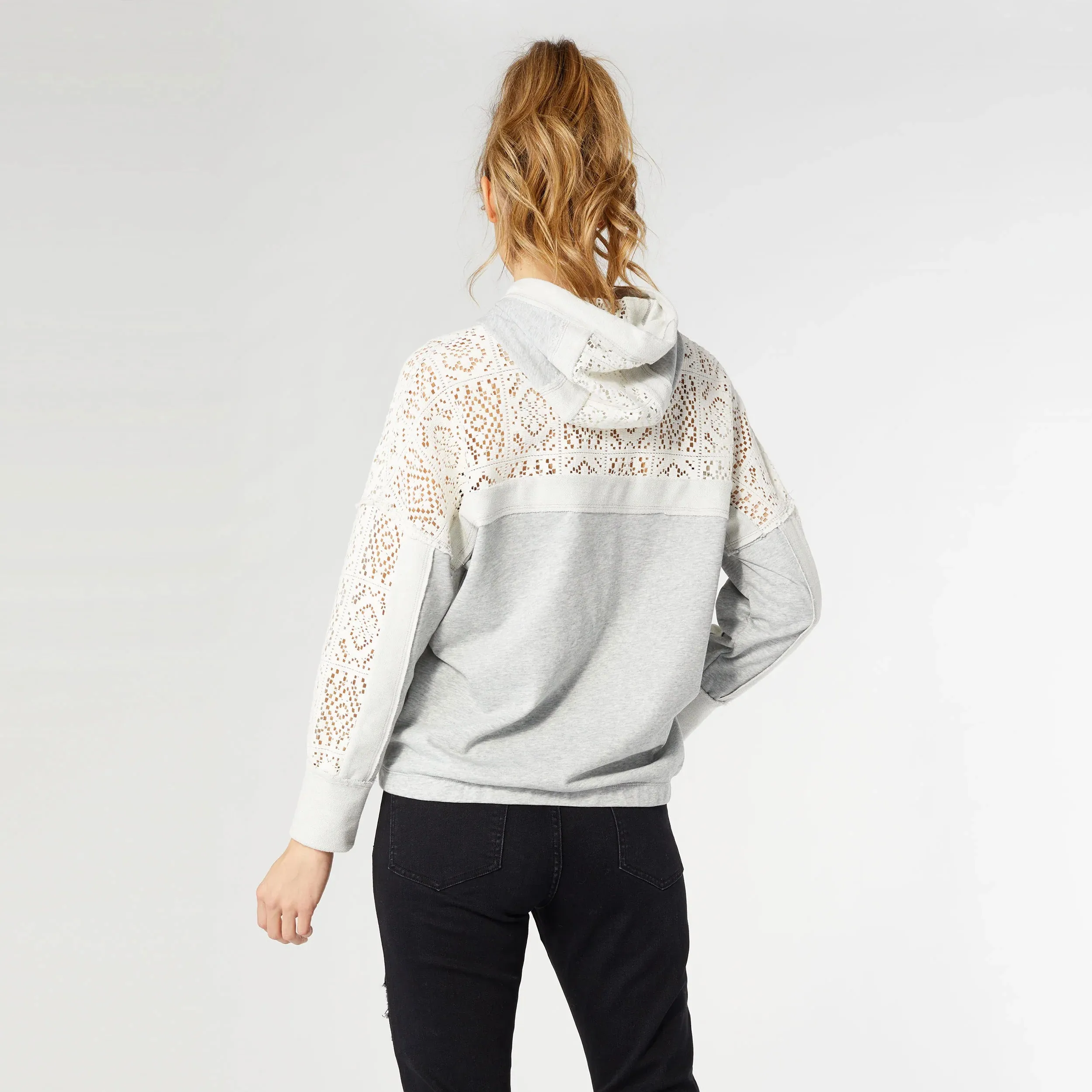 Wynter Hooded Sweatshirt with Lace Panels | Heather Grey/Ivory