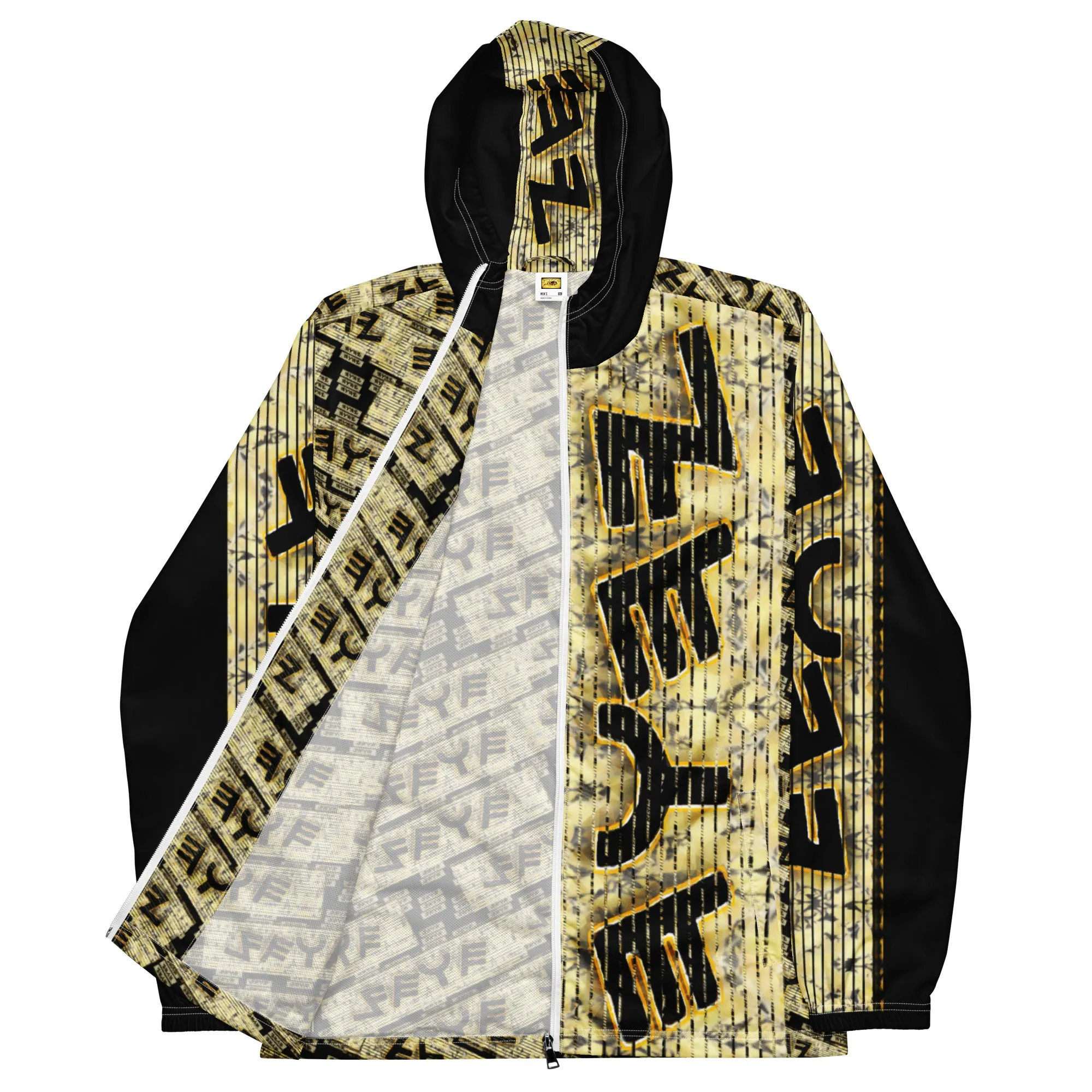 Yahuah Logo 03 - Black Men’s Designer Windbreaker (Black/White Trim)